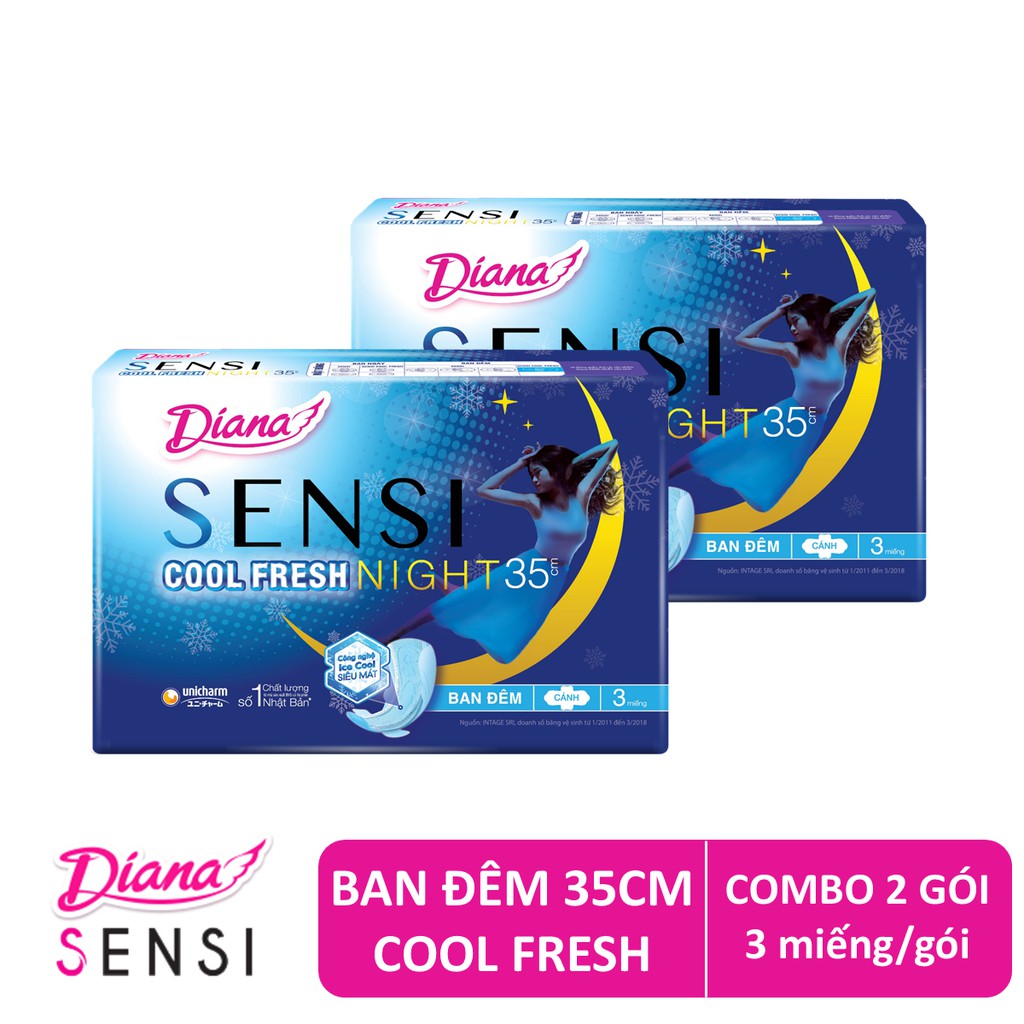 Bộ 2 gói băng vệ sinh Diana Sensi Cool Fresh Night 35cm 3 miếng/gói