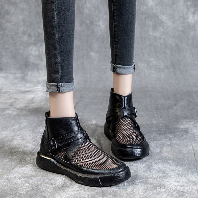 Hollow Dr. Martens Boots Female Summer Ankle Boots Mesh Breathable All-Matching Mesh liang xue Flat Bag Feet Mesh Sandals】