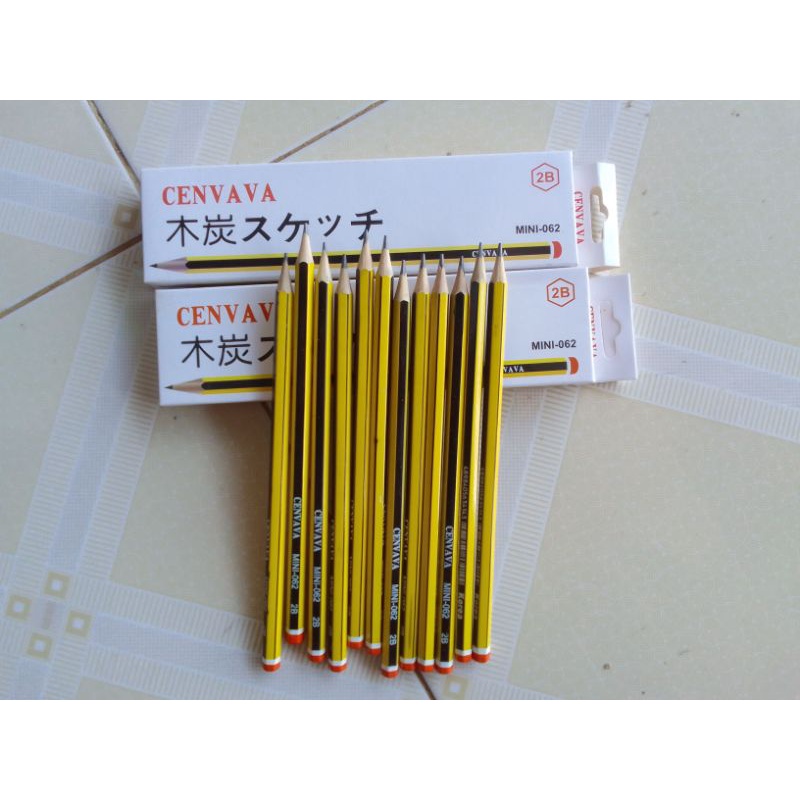 Hộp 12 bút chì 2B Cenvava mini-062 không gôm thân sọc đen vàng