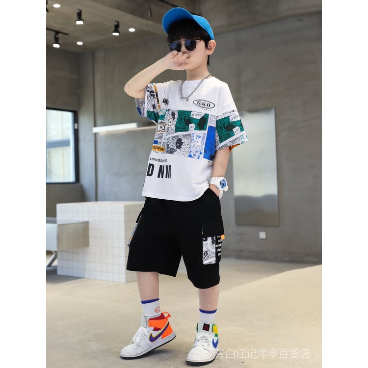Bộ Đồ Thời Trang Mùa Hè 2022 Tay Ngắn Phong Cách Phương Tây Cá Tính Cho Bé Trai