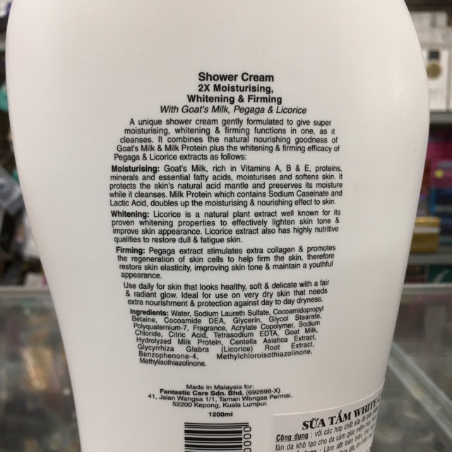 Sữa tắm dê White Care 2X Moisturing - Whitening & Firming 1.2 lít