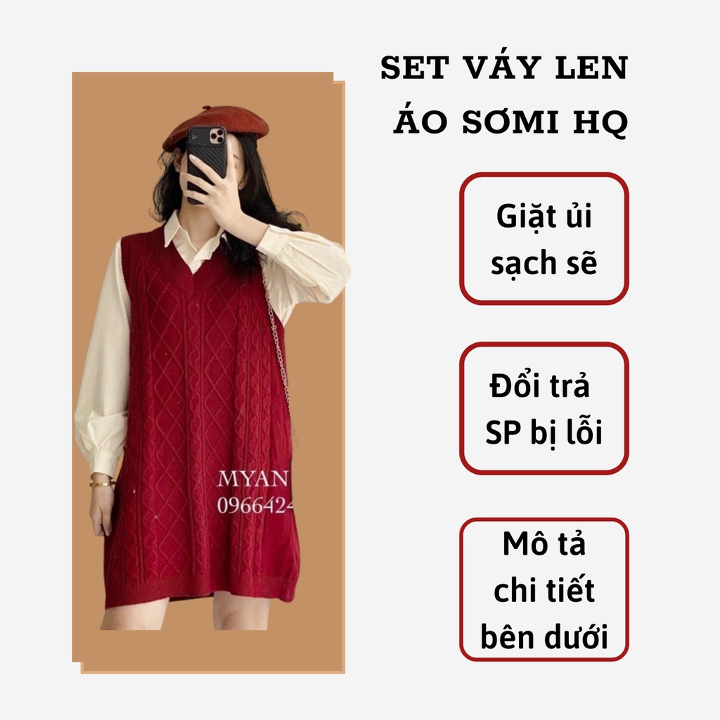 Set áo sơ mi và váy len V8675 vải dày đáng yêu dễ phối dạo phố dự tiệc