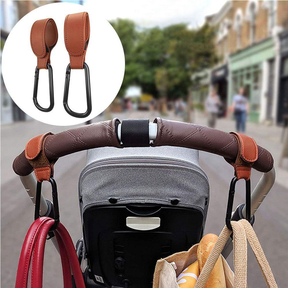 Móc Treo Túi Xách Gắn Xe Đẩy Em Bé Bằng Da PU + Hợp Kim Nhôm Xoay 360 Độ Tiện Dụng