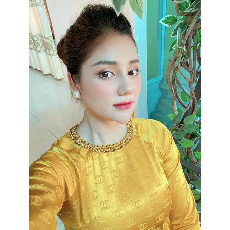 Set bộ áo dài màu vàng may sẵn siêu xinh - Mua áo dài truyền thống đẹp