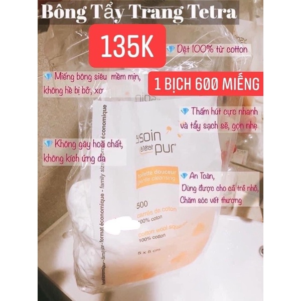 Bông tẩy trang Tetra Pháp 500 miếng