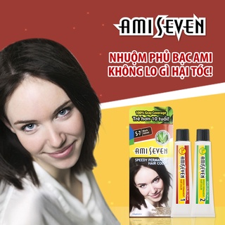 Nhuộm phủ bạc Thảo dược Ami Seven 7 phút, Màu Đen Tự Nhiên S7 kèm phụ kiện (60g + 60g)