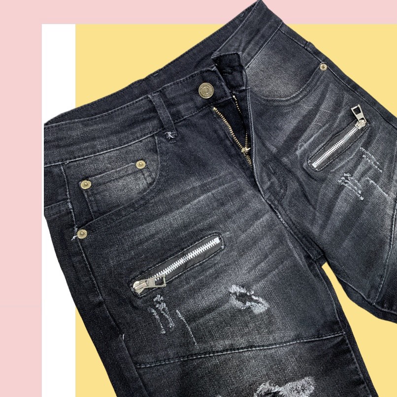 Quần Jean Nam Khóa Gối Vá Da Thỏ . Quần Bò Nam Vá Da Rách Gối Ống Côn Chất Vải 100% Cotton Thô Co Gian DT STORE MENWEAR