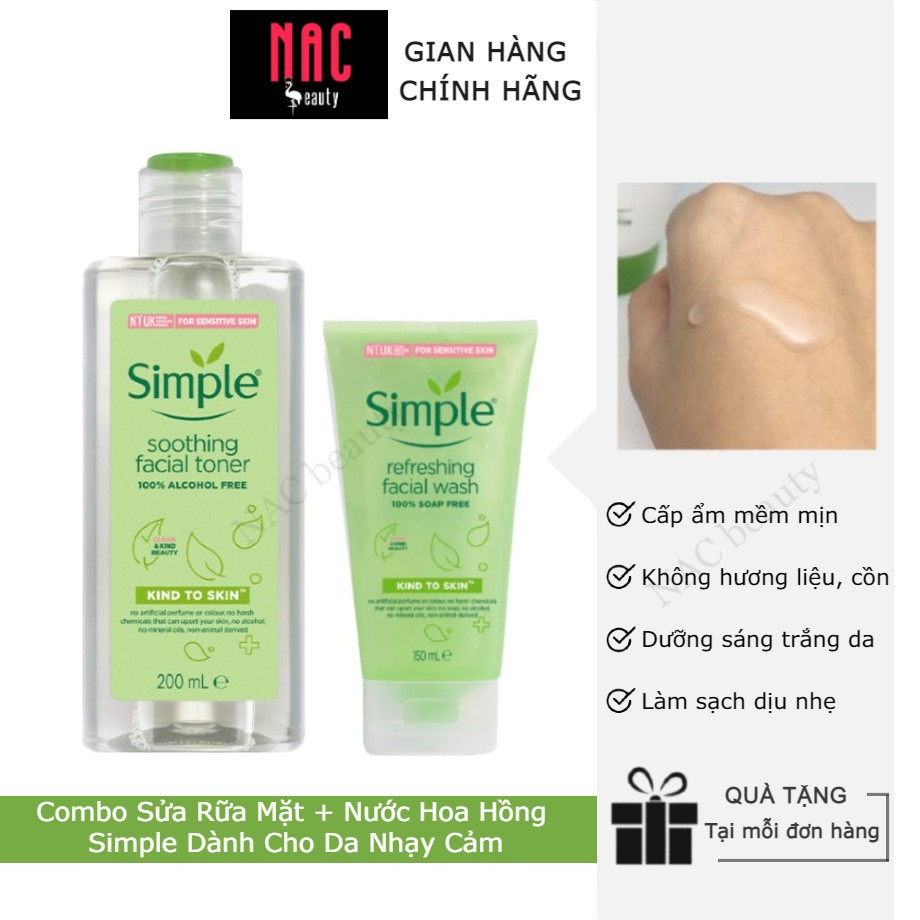 Combo Sửa Rữa Mặt + Toner Nước Hoa Hồng Simple Dành Cho Da Nhạy Cảm