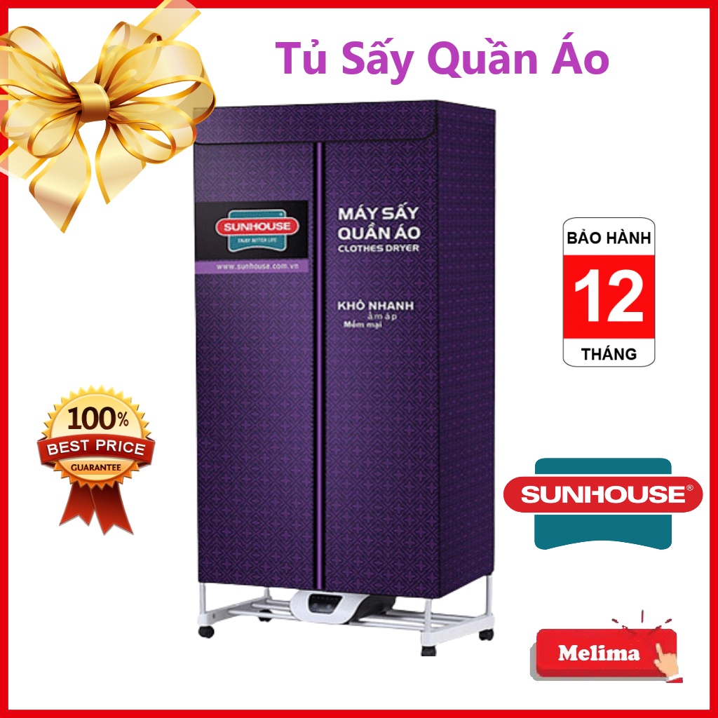 Tủ sấy quần áo, Máy sấy quần áo Sunhouse 1500W, Khử khuẩn kháng mùi, Bảo hành 12 tháng, Dễ dàng đi chuyển