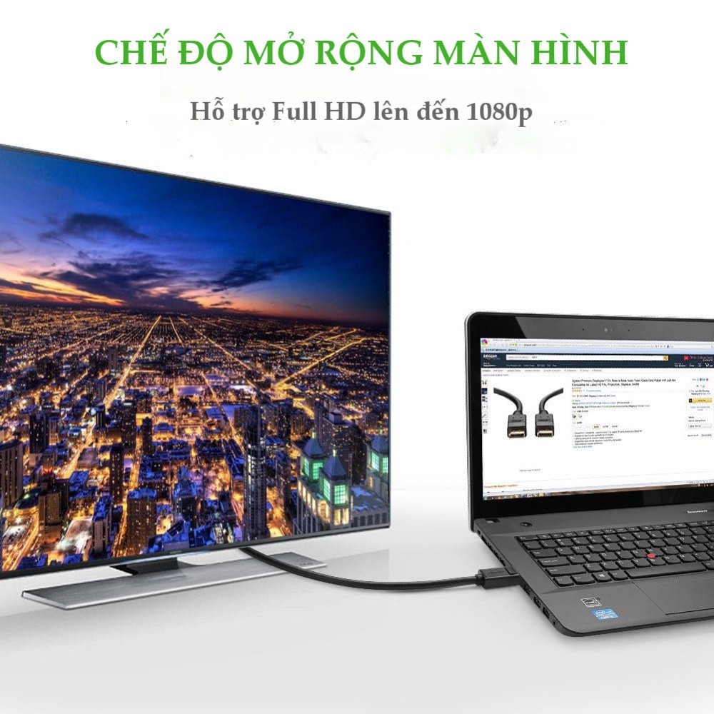 Dây cáp DisplayPort sang HDMI hỗ trợ phân giải 1920x1200 UGREEN DP101 - Hàng phân phối chính hãng - Bảo hành 18 tháng