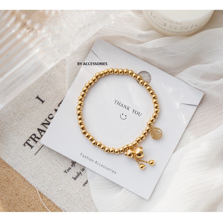 Vòng tay titan chuỗi bi phối mặt hồ lô không gỉ WB191203