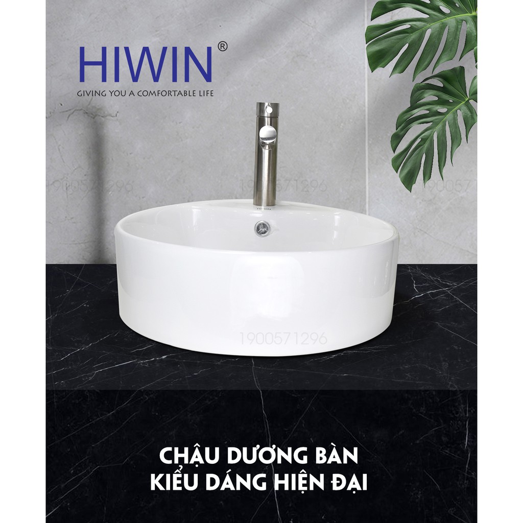 Chậu lavabo trắng sứ dương bàn dáng trụ tròn cao cấp Hiwin LP-8011