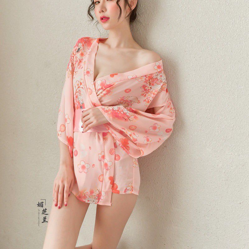 Áo choàng ngủ hóa trang kimono - cosplay sexy phong cách geisha cổ trang Nhật Bản màu hồng