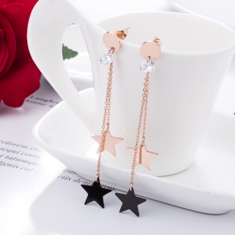 Bông Tai Dài Ngôi Sao 2 Màu Titan Ko Han Rỉ TT 4341