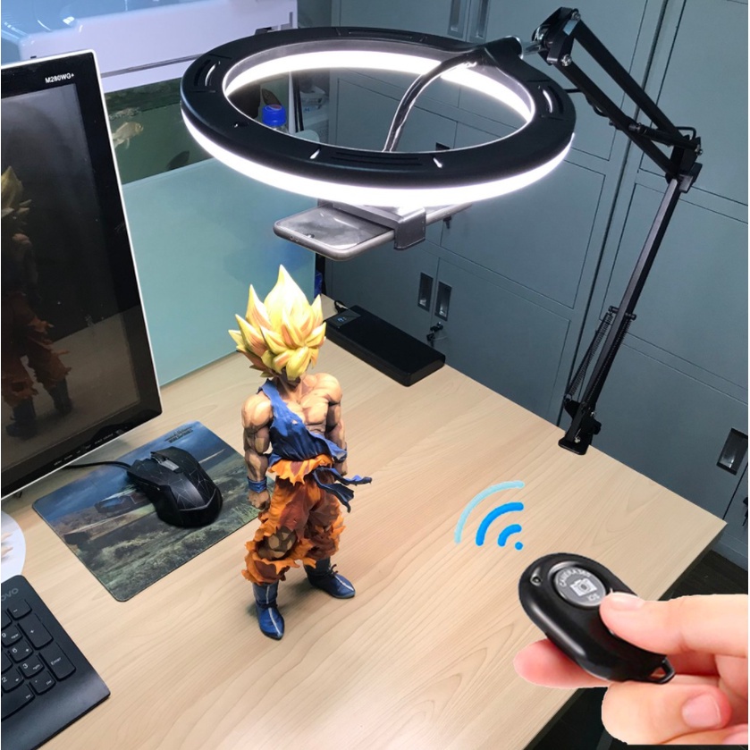 Đèn led size 26cm kẹp cạnh bàn xoay 360 điều chỉnh ánh sáng kèm remote bluetooth livestream dạy học online