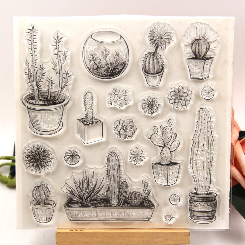 Con Dấu Silicone Trong Suốt Hình Cây Xương Rồng Trang Trí Scrapbook