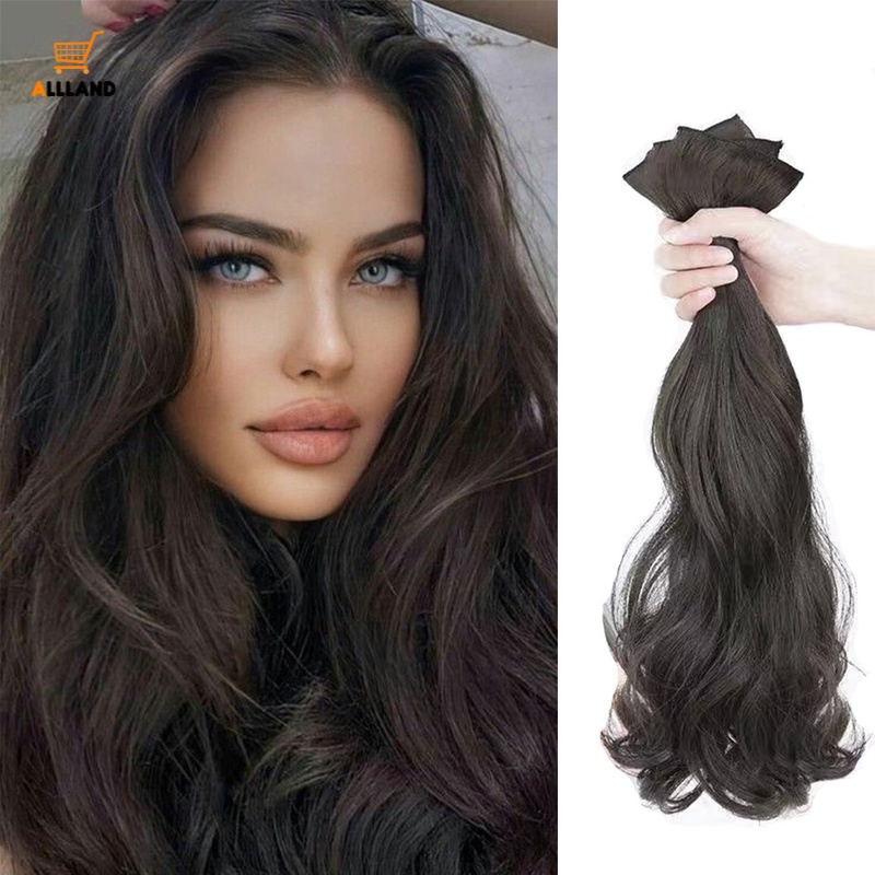 Bộ Tóc Giả Dài Uốn Xoăn Đuôi Ngựa Màu Nâu/Đen Thời Trang