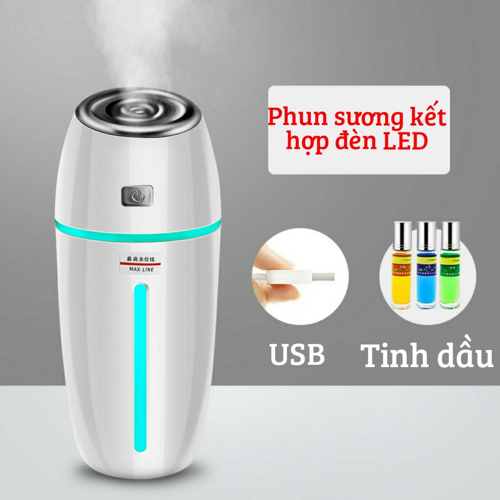 Máy phun sương tạo độ ẩm, máy xông tinh dầu kết hợp đèn led thông minh cho ô tô, bàn bàn việc