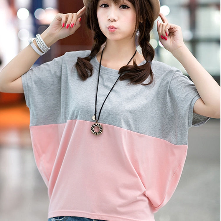 t-shirt Short sleeve round neck Loose  Bat sleeves plus size casual women clothes