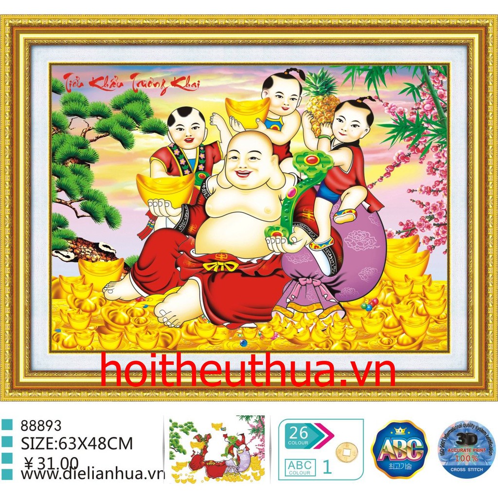 Tranh thêu chữ thập 3D Phật Di Lặc. Kích thước: 63x48cm