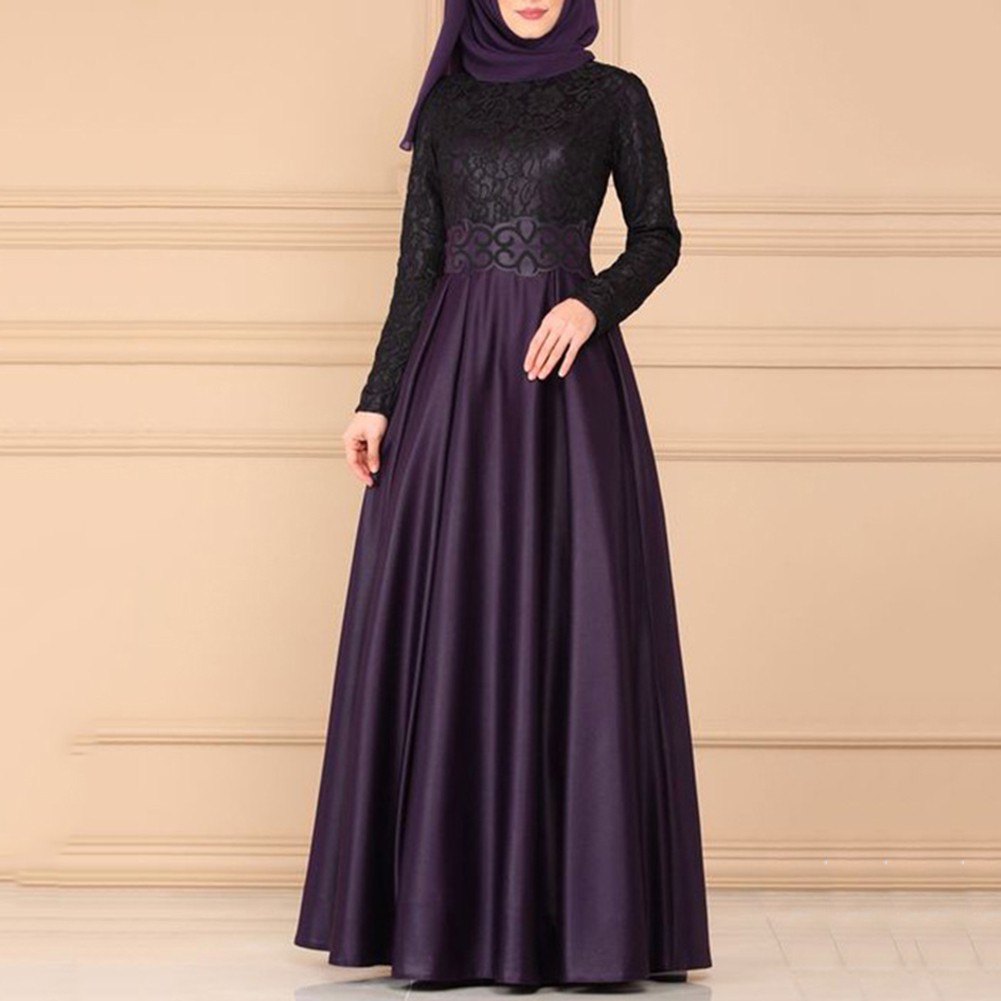 YAR_Vintage Muslim Women Lace Patchwork Long Sleeve Dubai Kaftan Dress without Hijab | BigBuy360 - bigbuy360.vn