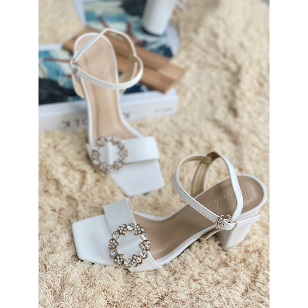 Giày cao gót 7cm gót trụ khoen tròn trái tim - THENYSMILE - TACON