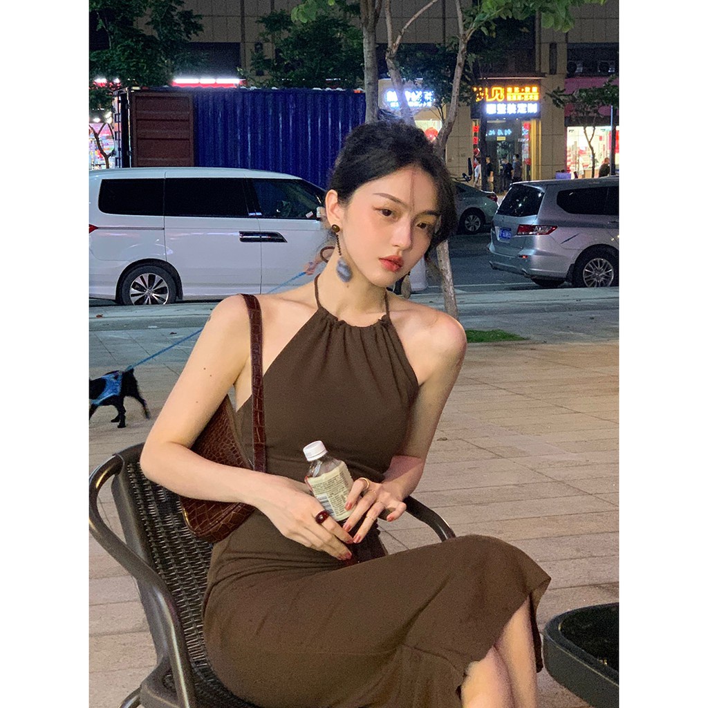 QKOOLE Đầm dệt kim  thiết kế dáng ôm phong cách Hàn Quốc quyến rũ cho nữ