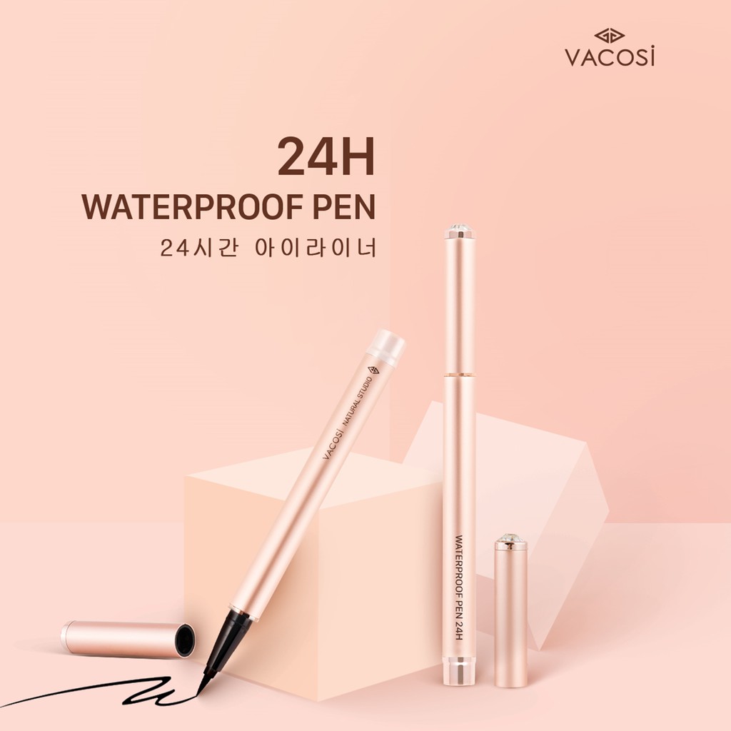 MẮT NƯỚC KHÔNG TRÔI KHÔNG LEM VACOSI 24H WATERPROOF PEN - đầu bút lông 0.05mm