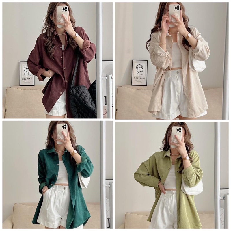 Áo sơ mi dài tay nhung tăm màu trơn xanh lá hot hit chất LOẠI 1 oversize 2monday