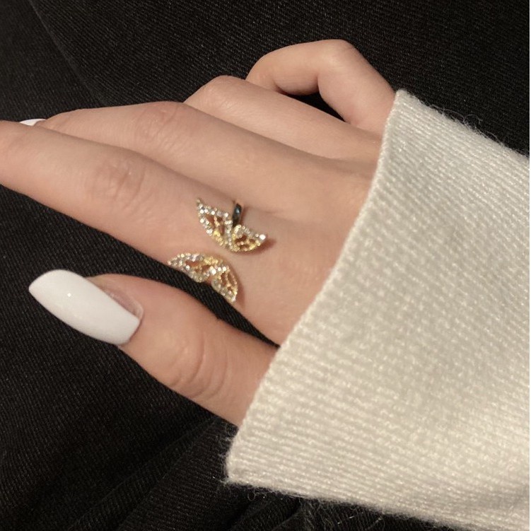 Nhẫn Hở Mạ Vàng 14k Hình Bướm Đính Đá Zircon Sang Trọng