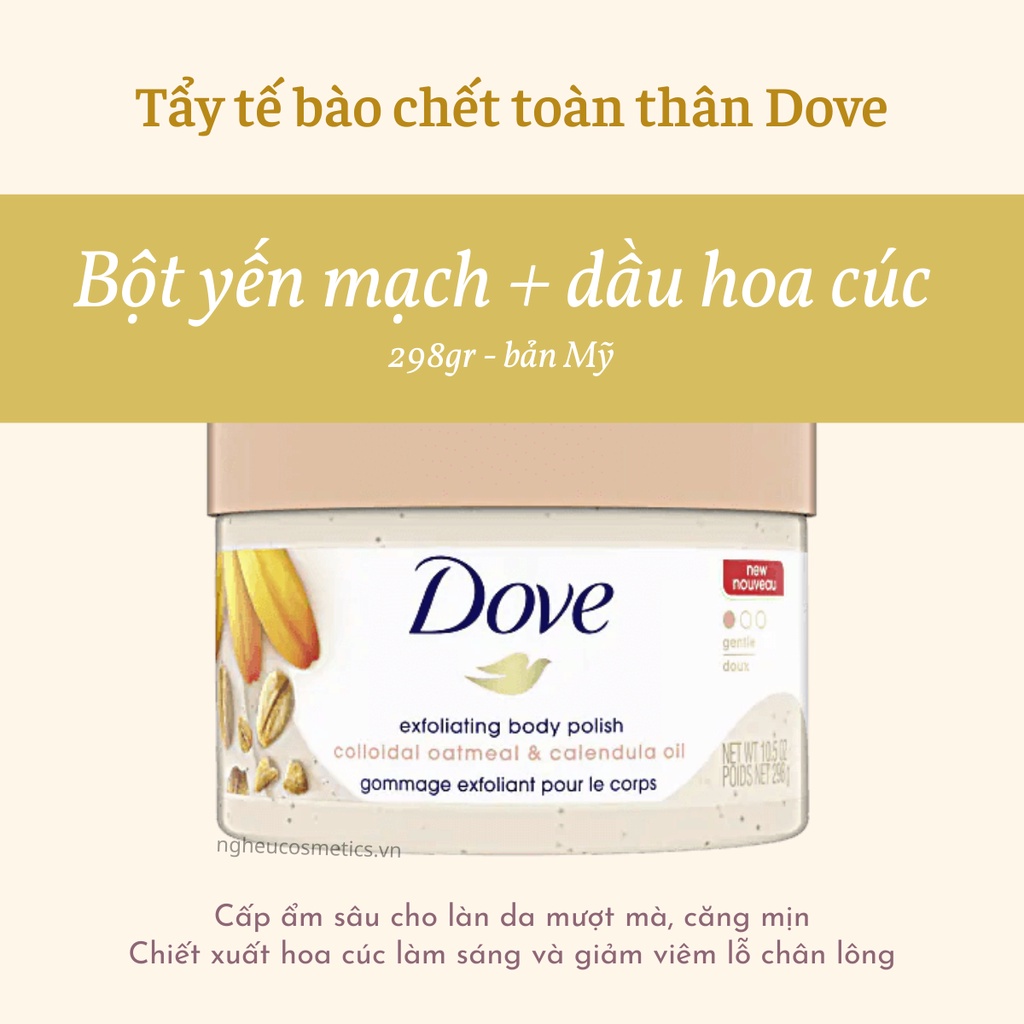 Tẩy Tế Bào Chết Dove Toàn Thân Làm Sạch Và Sáng Da Bản Đức và Mỹ Chính Hãng