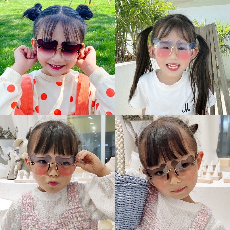 Kính mát hình tai gấu không viền chống tia UV thời trang cho bé