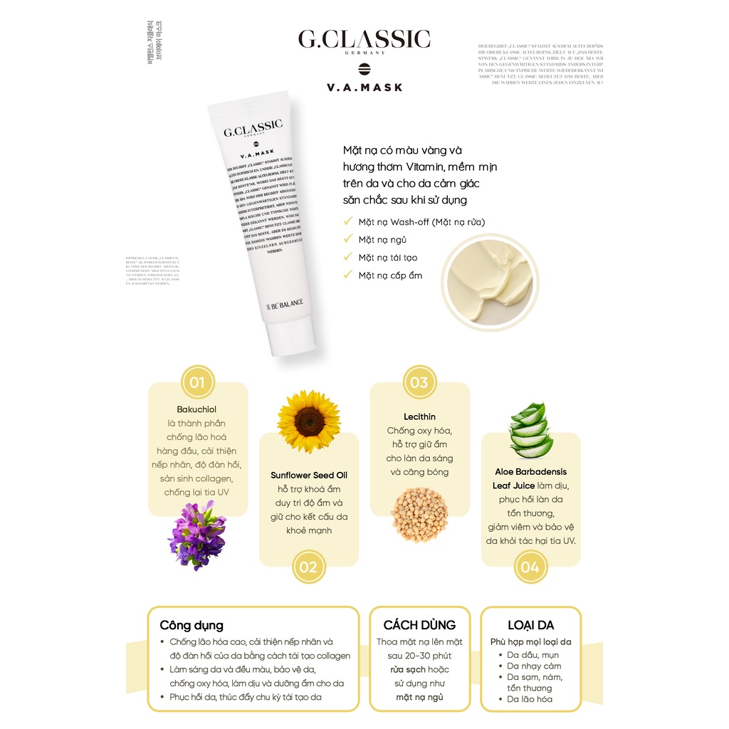 Mặt Nạ Ngủ Chăm sóc Da chuyên sâu, giữ ẩm Be'Balance GClassic Vitamin A Mask (20g)