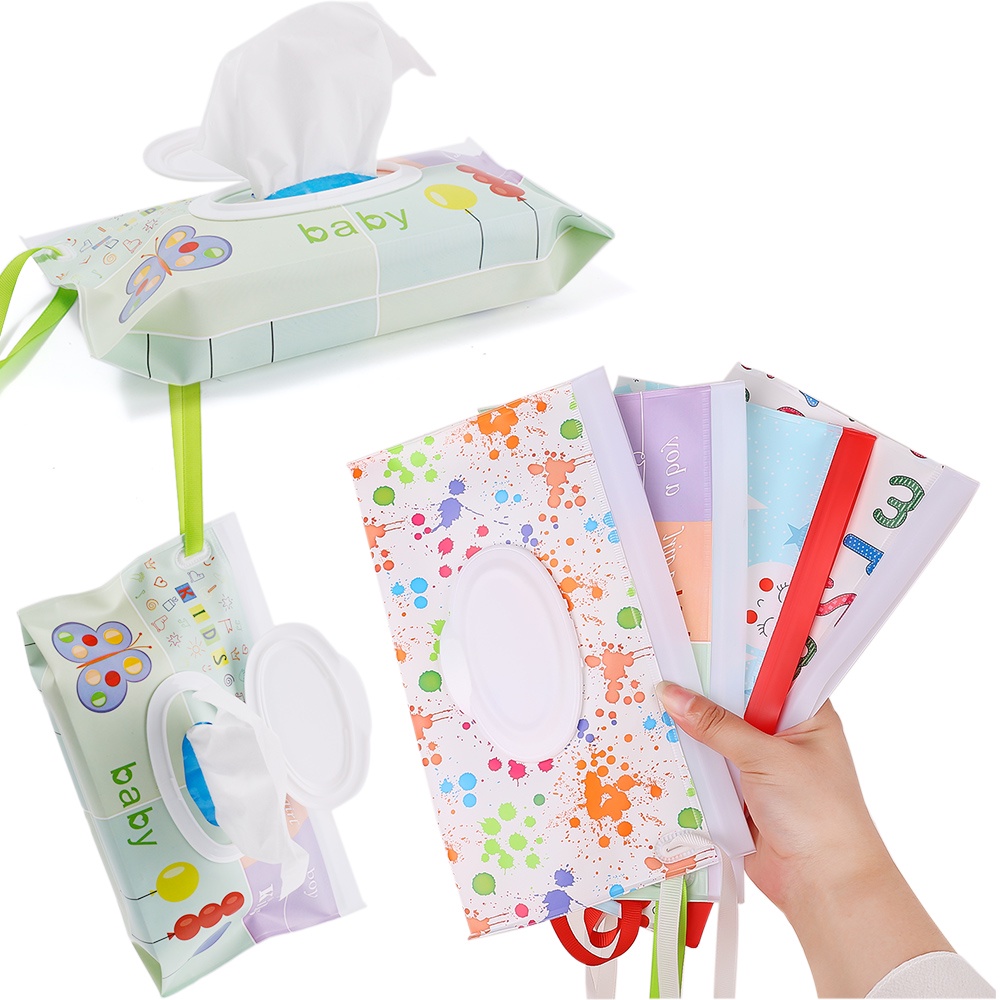 Túi Đựng Khăn Giấy Ướt Di Động Bằng EVA Nắp Lật Có Thể Tái Sử Dụng Kèm Nắp Đậy Dây Buộc Có Thể Tái Sử Dụng Cho Trẻ Em