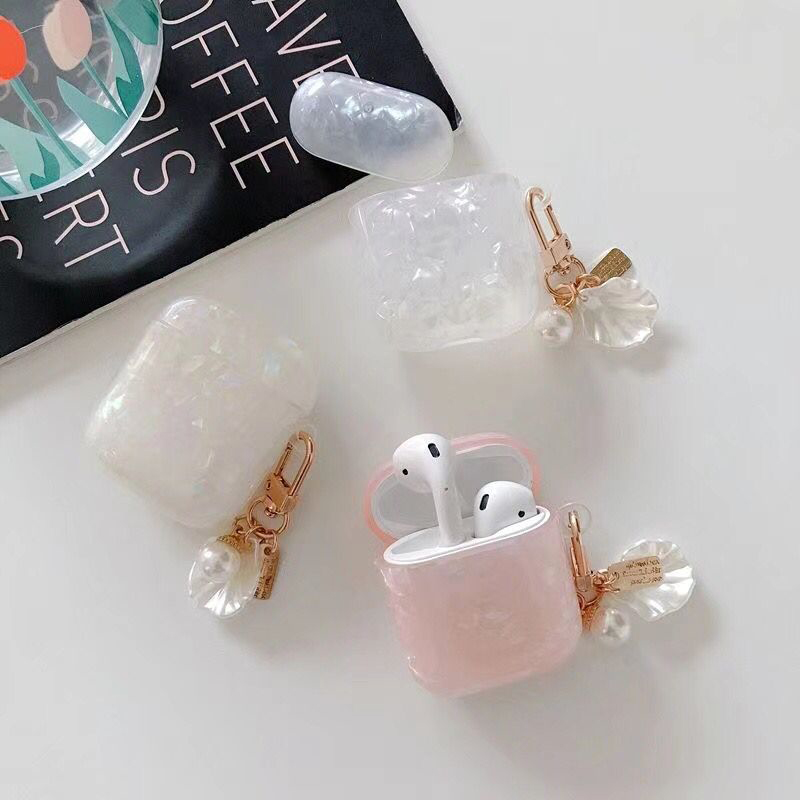 Vỏ bảo vệ hộp tai nghe ánh kim cương laser sang trọng dây phối hai hạt ngọc trai cho Airpods Pro Air Pods Airpods 3