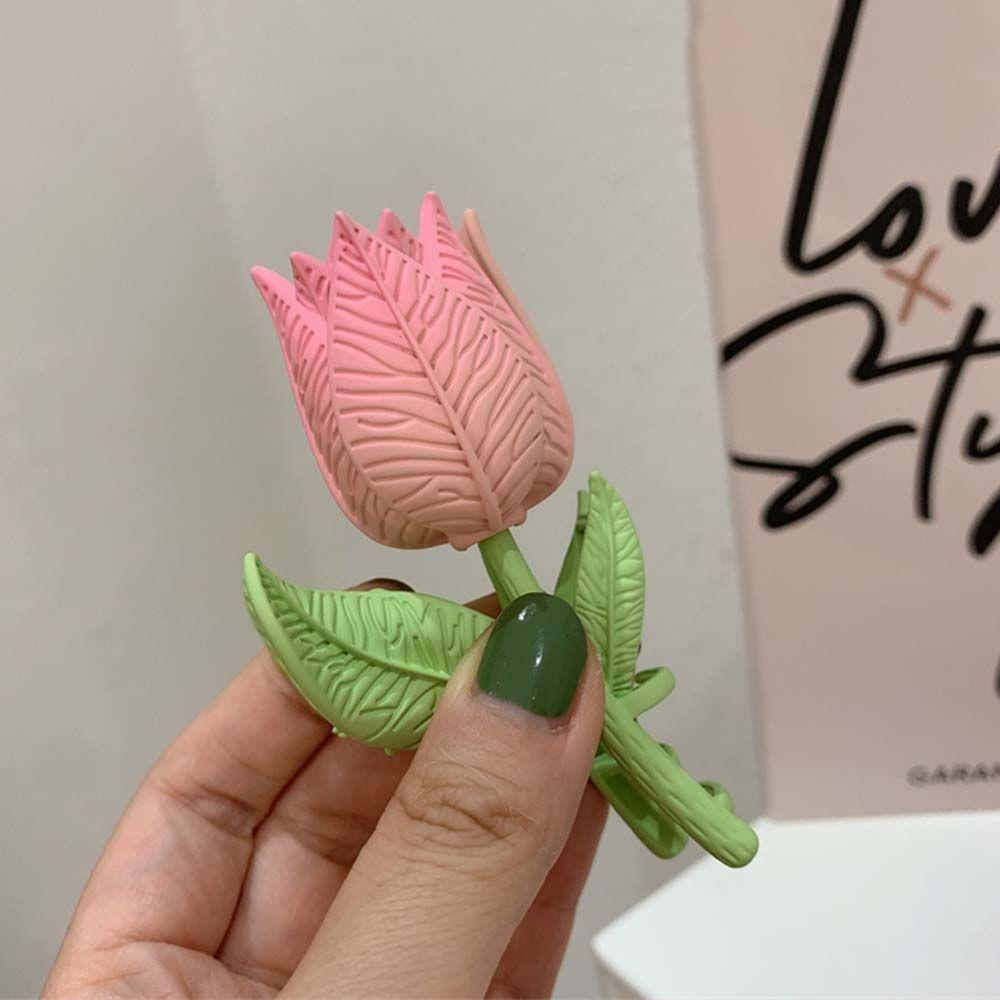 IVORY Kẹp Tóc Móng Vuốt Hình Hoa Tulip Hồng Cá Mập Phong Cách Pháp Ngọt Ngào Sáng Tạo Cho Nữ