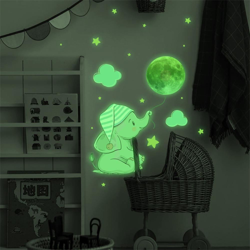 Miếng Dán Tường Dạ Quang Hình Voi / Mặt Trăng / Mặt Trăng Trang Trí Phòng Ngủ Cho Bé H9X1
