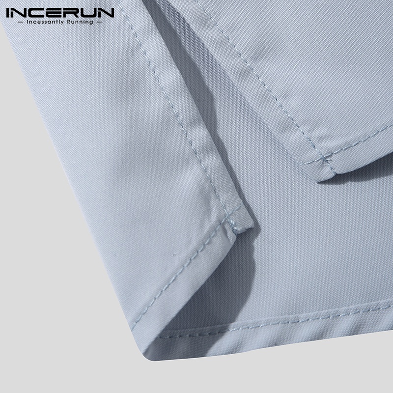 Áo thun tay dài INCERUN cổ tròn mềm mại khoét rỗng phong cách Hàn Quốc giản dị dành cho nam