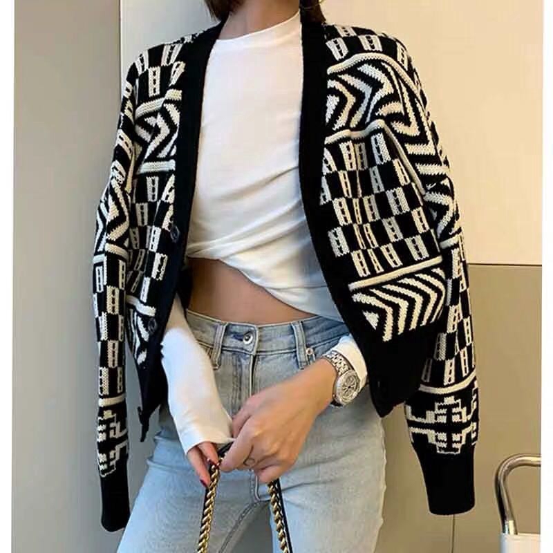 SUXI Áo khoác cardigan dệt kim tay dài phong cách Vintage thời trang