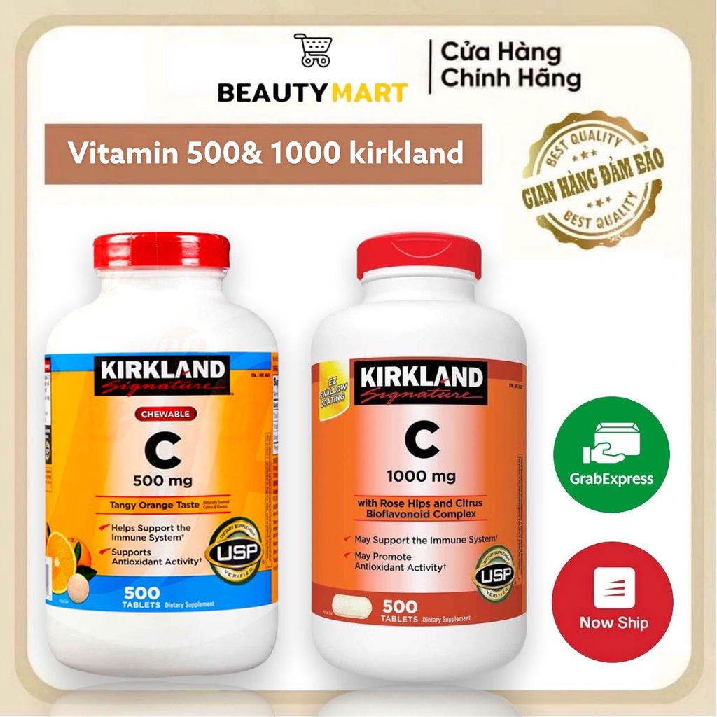 Vitamin C Kirkland 500mg, 1000mg xuất xứ Mỹ - Chính hãng