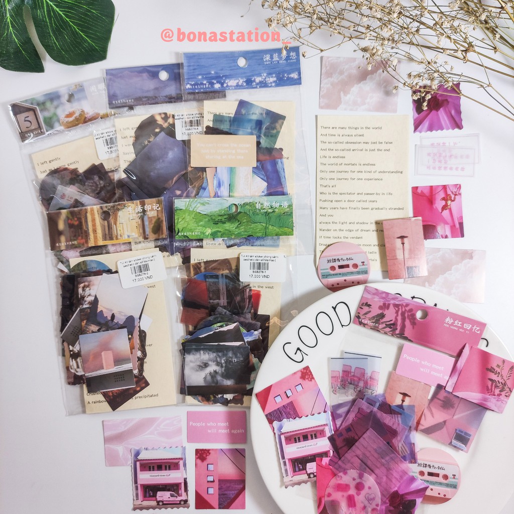 Túi 40 tấm giấy nền phong cảnh aesthetic trang trí sổ Maimao | BSB278