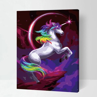 Tranh sơn dầu số hóa tự tô màu theo số có khung - [109] UNICORN NGŨ SẮC (40*50)