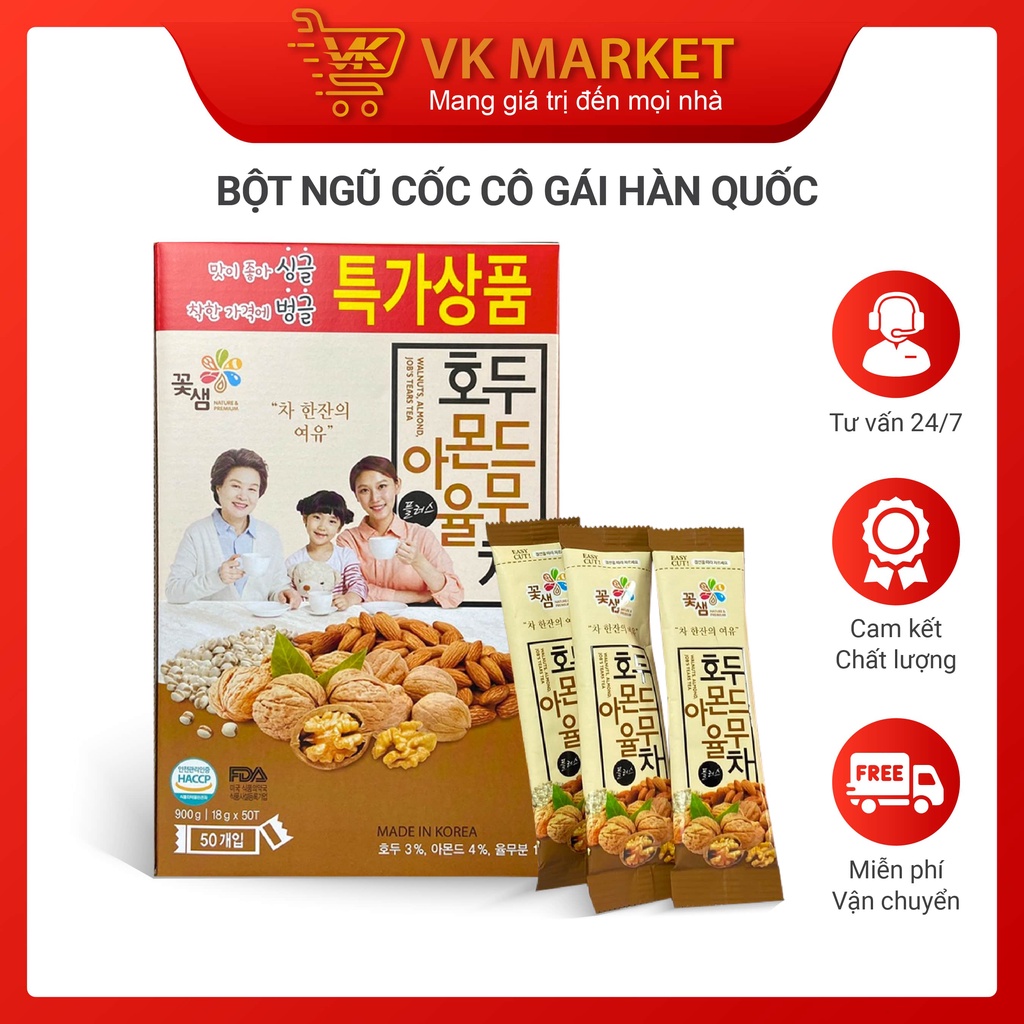 Bột Ngũ Cốc Hạnh Nhân Óc Chó Dinh Dưỡng Hàn Quốc Dành Cho Mọi Lừa Tuổi Hộp 50 Gói - VK Market