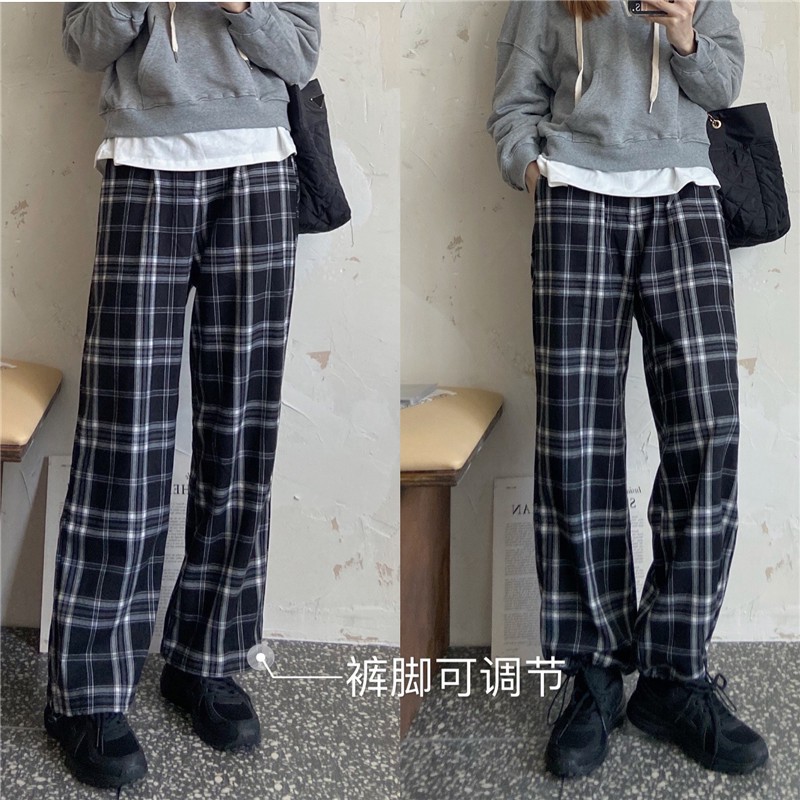 Quần Dài Nữ Xiaozhainv Họa Tiết Caro Thời Trang Phong Cách Hàn Quốc