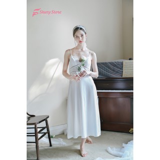 Đầm ngủ lụa thiết kế cao cấp 2 dây trắng