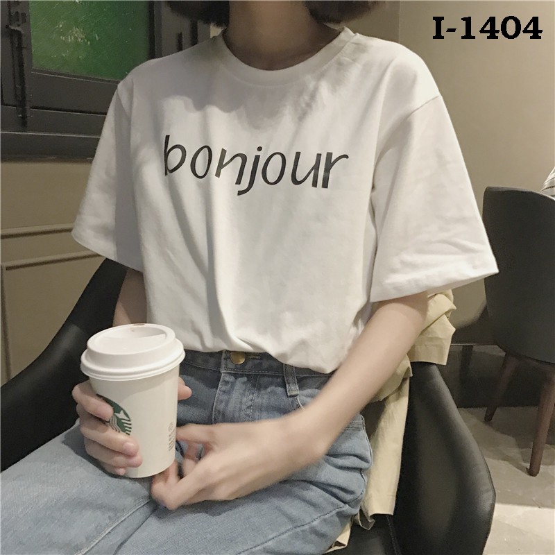 Áo Phông Nữ Tay Lỡ In Chữ BONJOUR