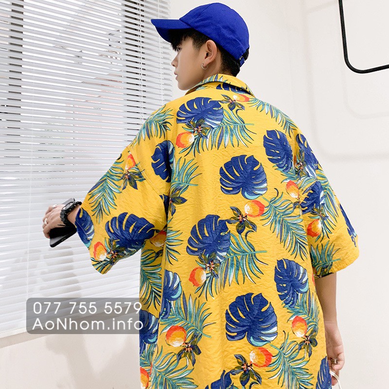 Áo sơ mi Hawaii đi biển mềm mát - Trái đào - Có đủ size S M L XL XXL EM BÉ