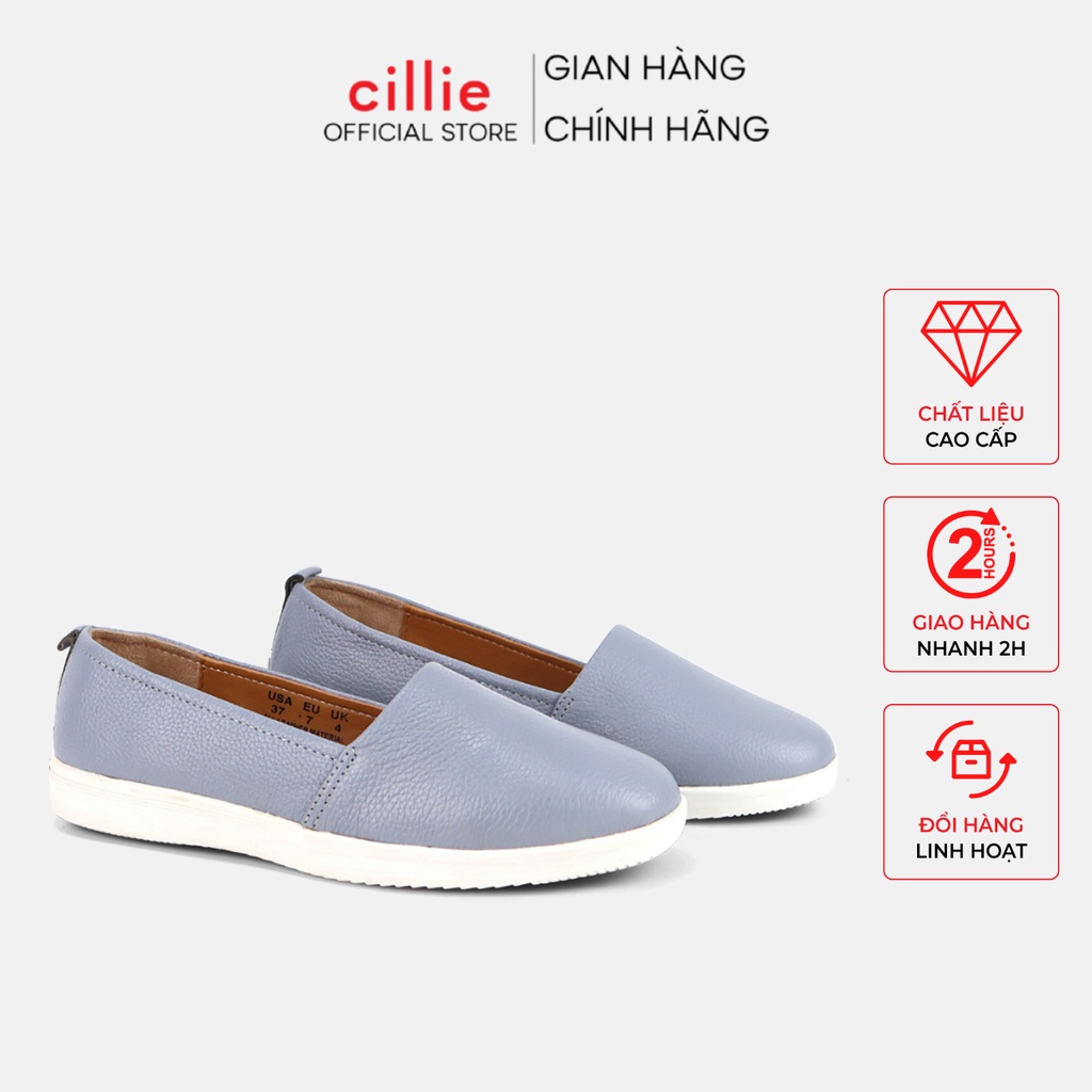 Giày slip on nữ thời trang kiểu dang basic đế bằng da thật êm mềm ôm chân đi làm đi chơi dạo phố Cillie 1016