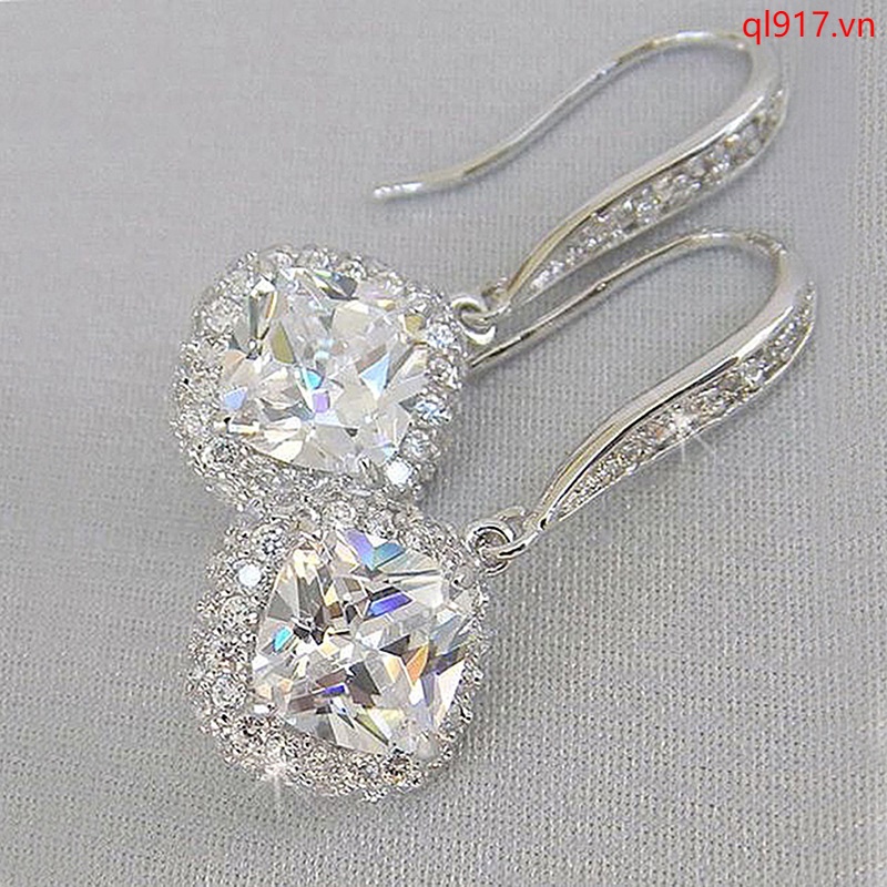 Khuyên Tai Hình Vuông Đính Đá Zircon Lấp Lánh Thời Trang Sang Trọng Cho Nữ