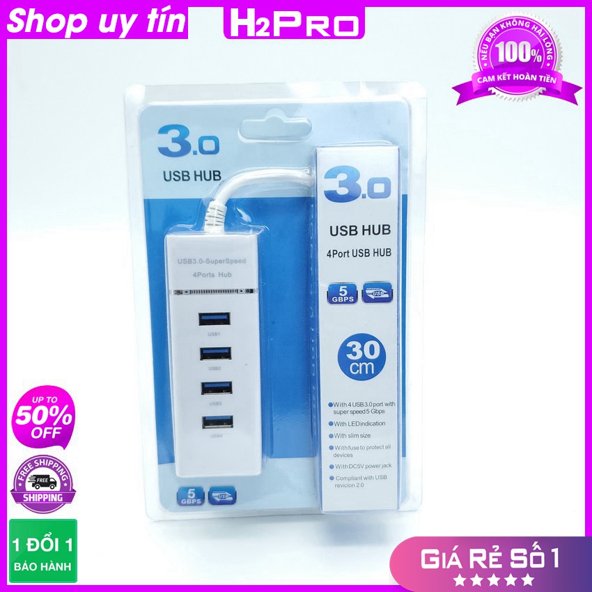 [RẺ VÔ ĐỊCH] Bộ chia 4 cổng USB 3.0 H2PRO, dây dài 30cm, truyền tải tốc độ cao 5GBPS
